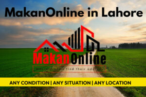 Screenshot of MakanOnline in Lahore website showing property listings and search filters for buyers and sellers